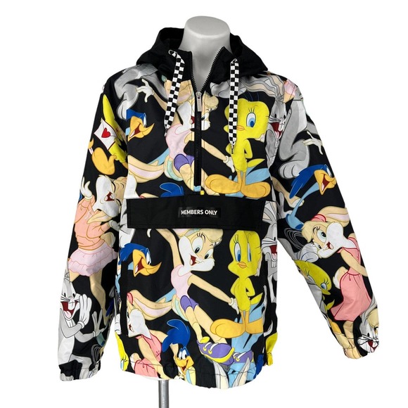 Members Only Other - Members Only x Looney Tunes Jacket Mens LARGE All Over Print Bugs Bunny Black